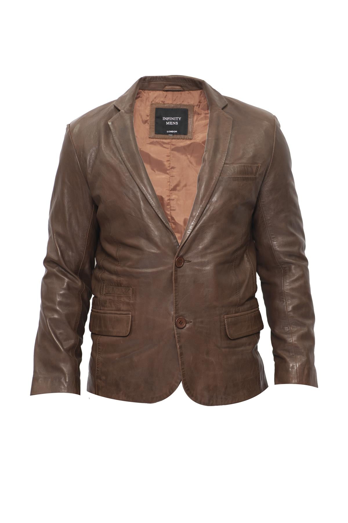 Mens Slim 2 Button Leather Blazer Jacket-London