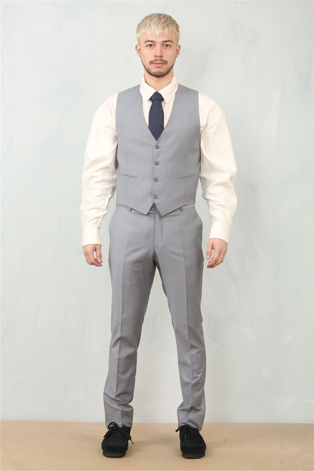 Men's Grey 3 Piece Formal Classic Prom Suit Workwear