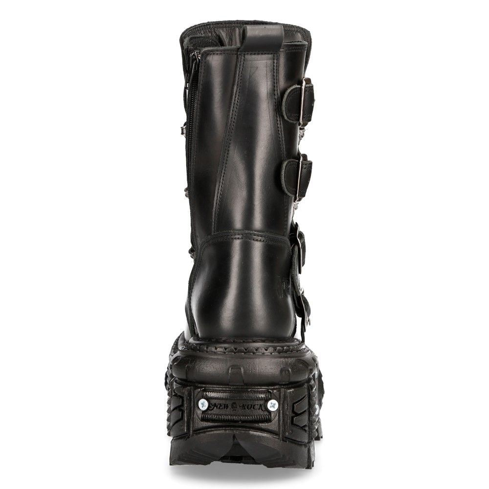 New Rock Unisex Black Leather Combat Platform Boots - TANK373-S1