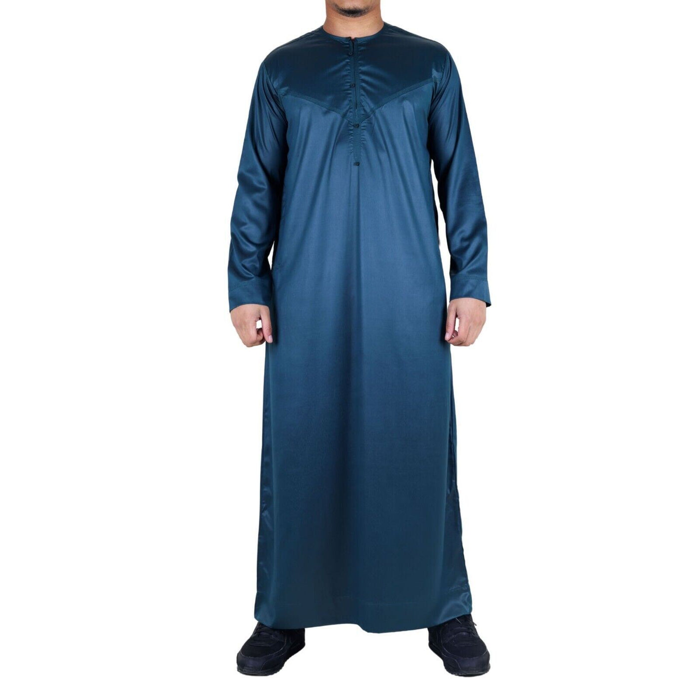 Men's Thobe Robe Satin Emirati Islamic Jubba Eid Regular Fit