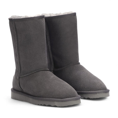 Women's Genuine Sheepskin Grey Suede Slip-On Ankle Winter Boots - Dusk