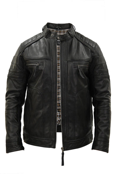 Men's Vintage Black Leather Biker Jacket-Naples