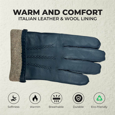 Men’s Italian Leather Warm Wool Lining Winter Stich Design Gloves - M-LGV-205