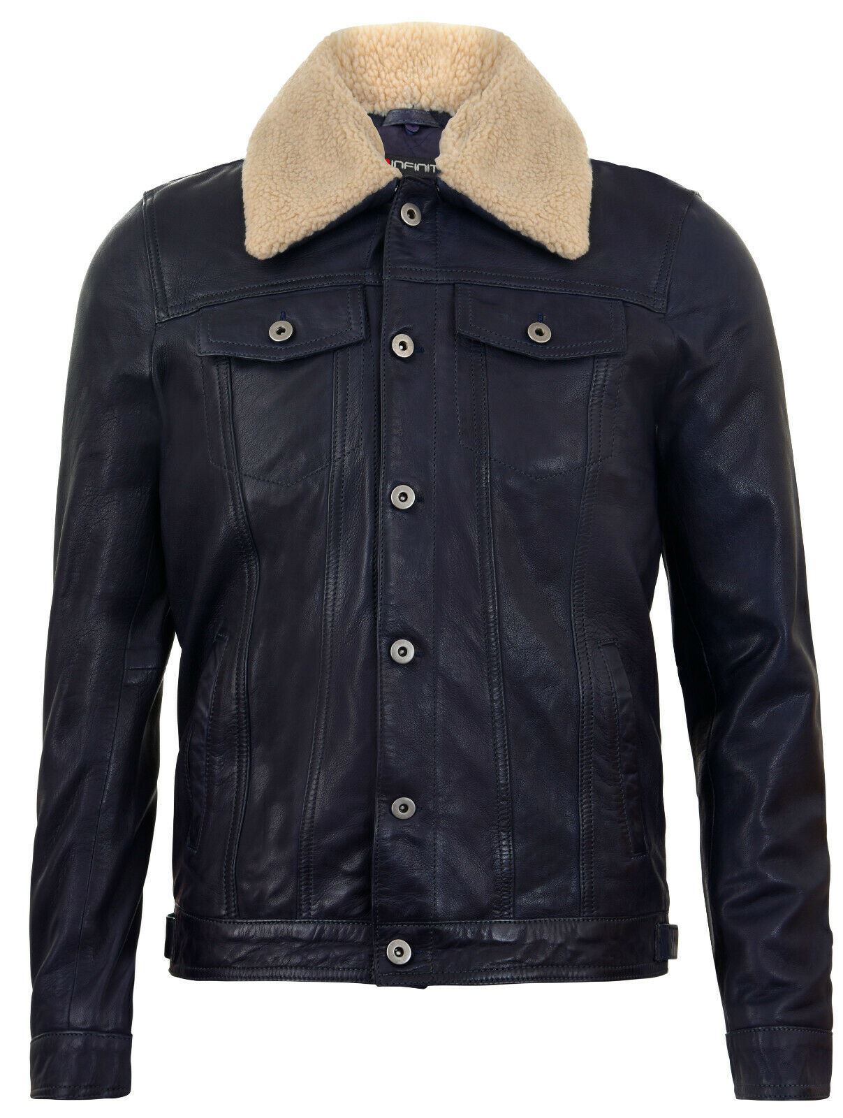 Mens Removable Collar Leather Trucker Jacket-Zagreb