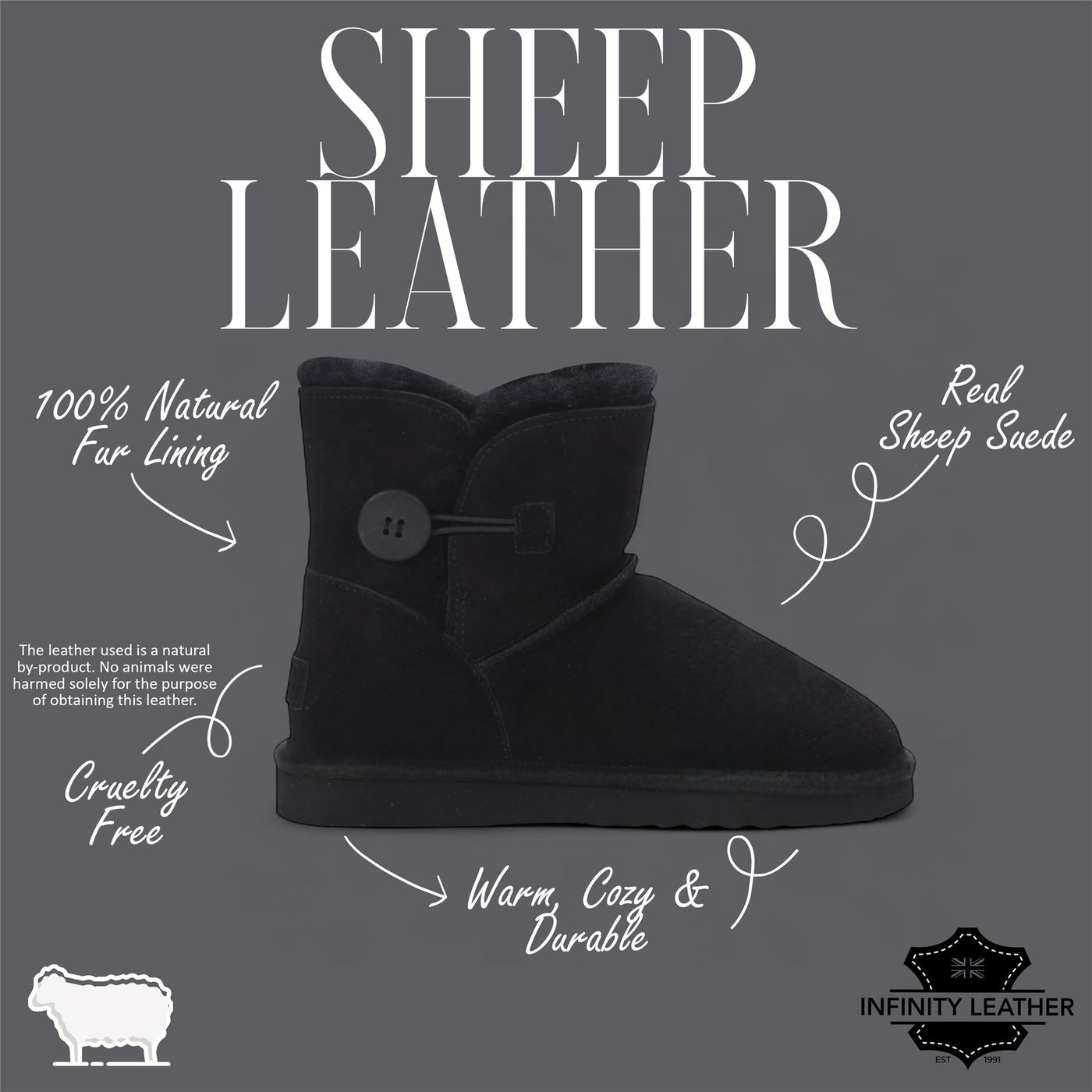 Women's Sheepskin Suede Black Ankle Bootie Warm Winter Boots - Alpine