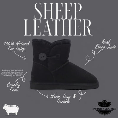 Women's Sheepskin Suede Black Ankle Bootie Warm Winter Boots - Alpine