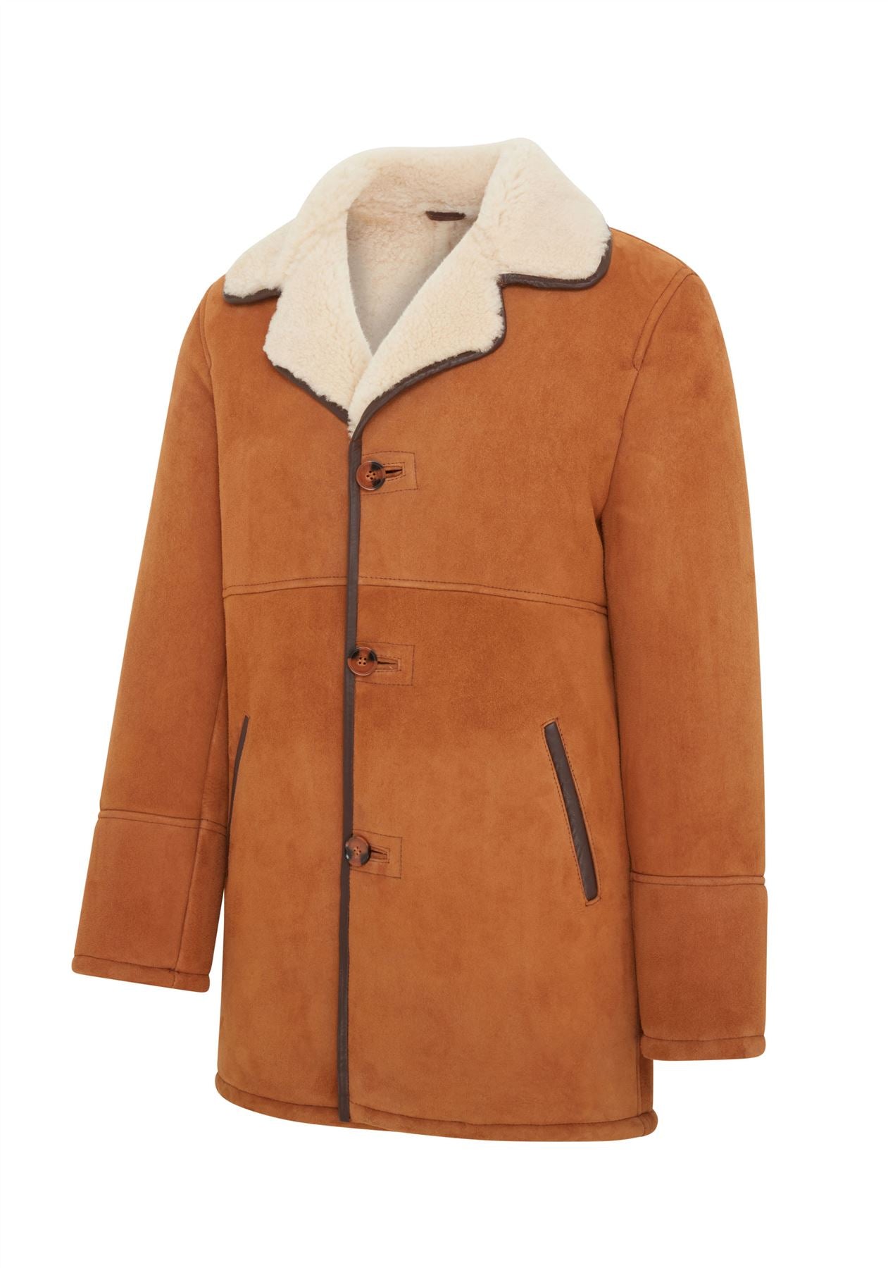 Mens Tan Shearling Sheepskin Car Coat - Cordova