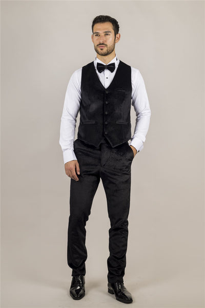 Men's Black 3 Piece Velvet Wedding Tuxedo Formal Suit