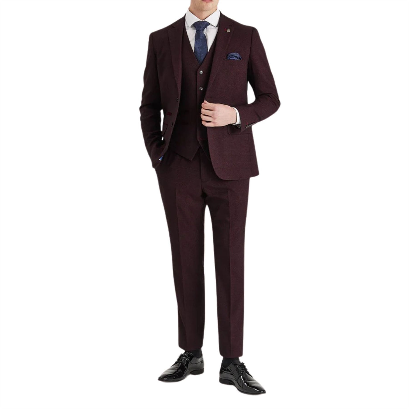 Men's Wine 3 Piece Prince Of Wales Formal Suit