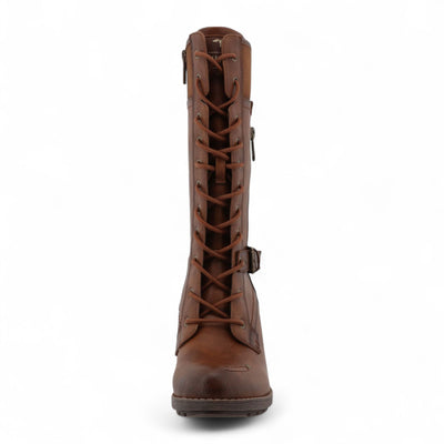 Mustang Women's Brown Mid-Calf Lace Up Heeled Combat Boots