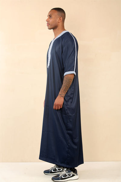 Men's Blue Moroccan Thobe Jubba Robe Eid Djellaba Gandoura