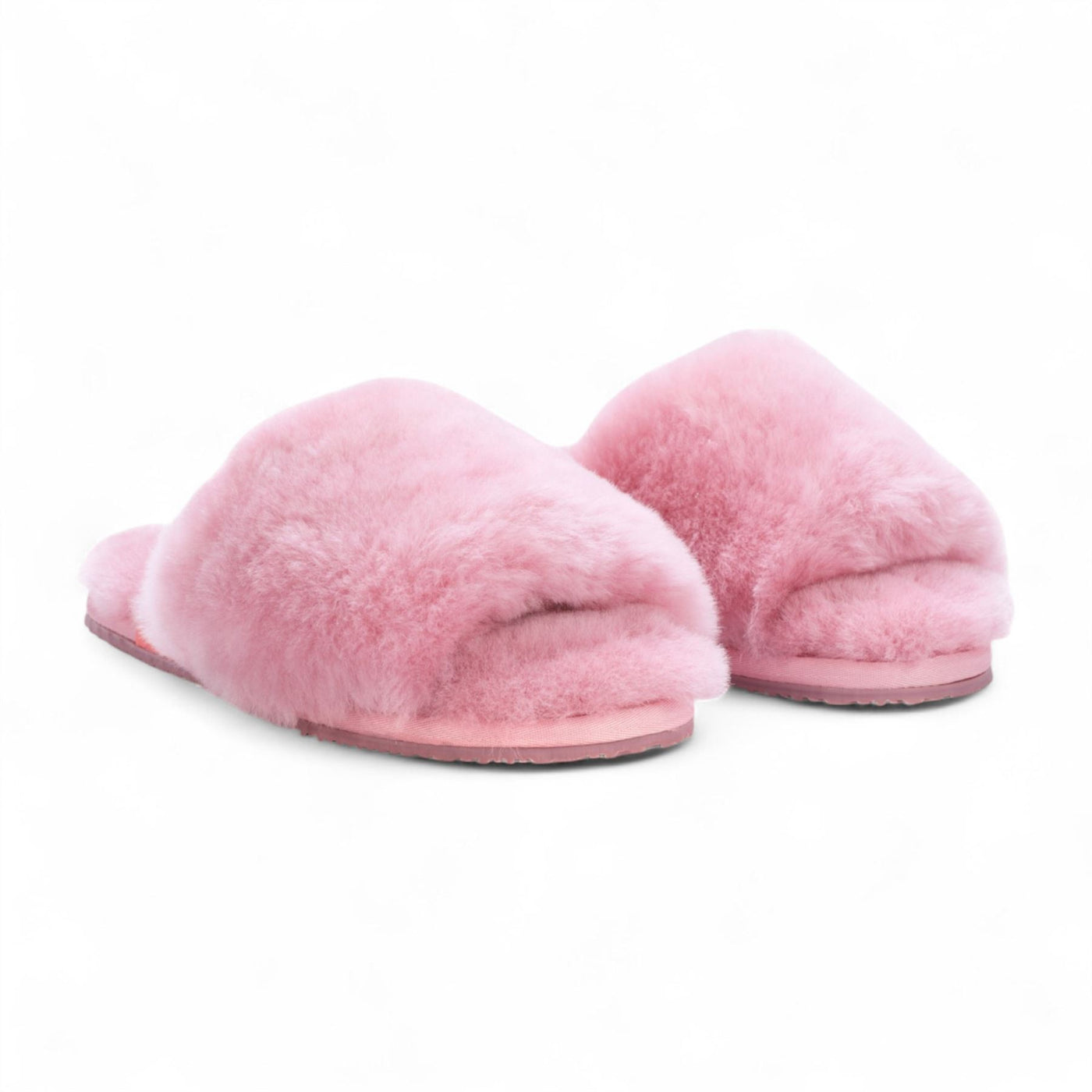 Women's Sheepskin Slippers Pink Warm Winter Fur Sliders - Nordic