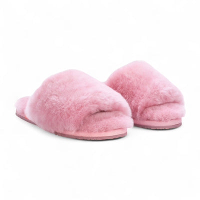 Women's Sheepskin Slippers Pink Warm Winter Fur Sliders - Nordic