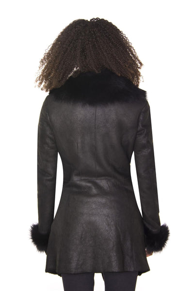 Womens Black Merino Shearling Coat with Toscana Collar-Romford