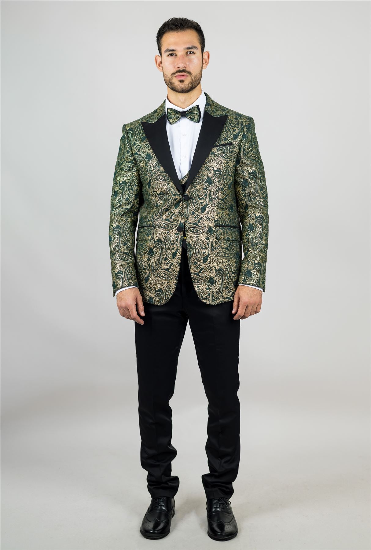 Men's 4 Piece Green Paisley Wedding Suit Tailor Fit