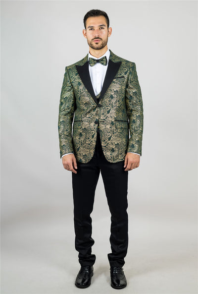 Men's 4 Piece Green Paisley Wedding Suit Tailor Fit