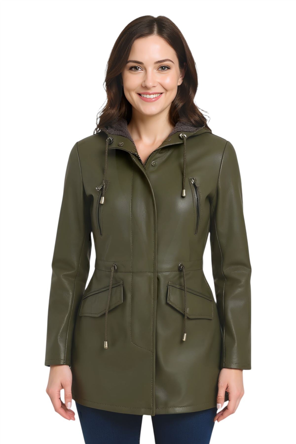 Giacca parka con cappuccio in pelle da donna - Bucarest