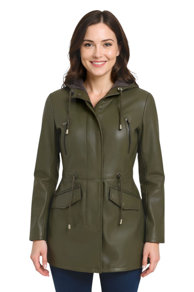 Giacca parka con cappuccio in pelle da donna - Bucarest