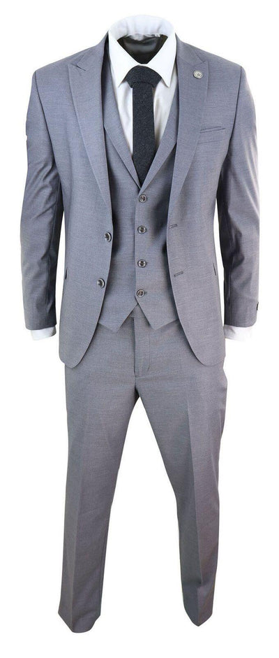 Neu Herren 3 Stück Anzug Plain Grau Klassische Maßgeschneiderte Passform Smart Casual 1920s