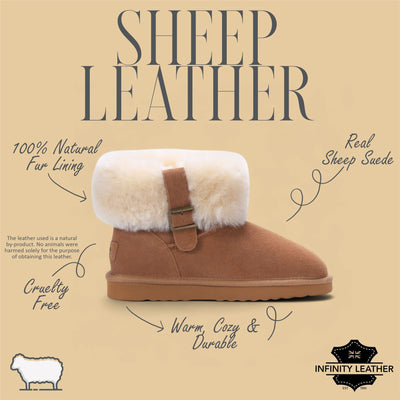Women's Genuine Sheepskin Tan Suede Ankle Bootie Winter Boots - Granite