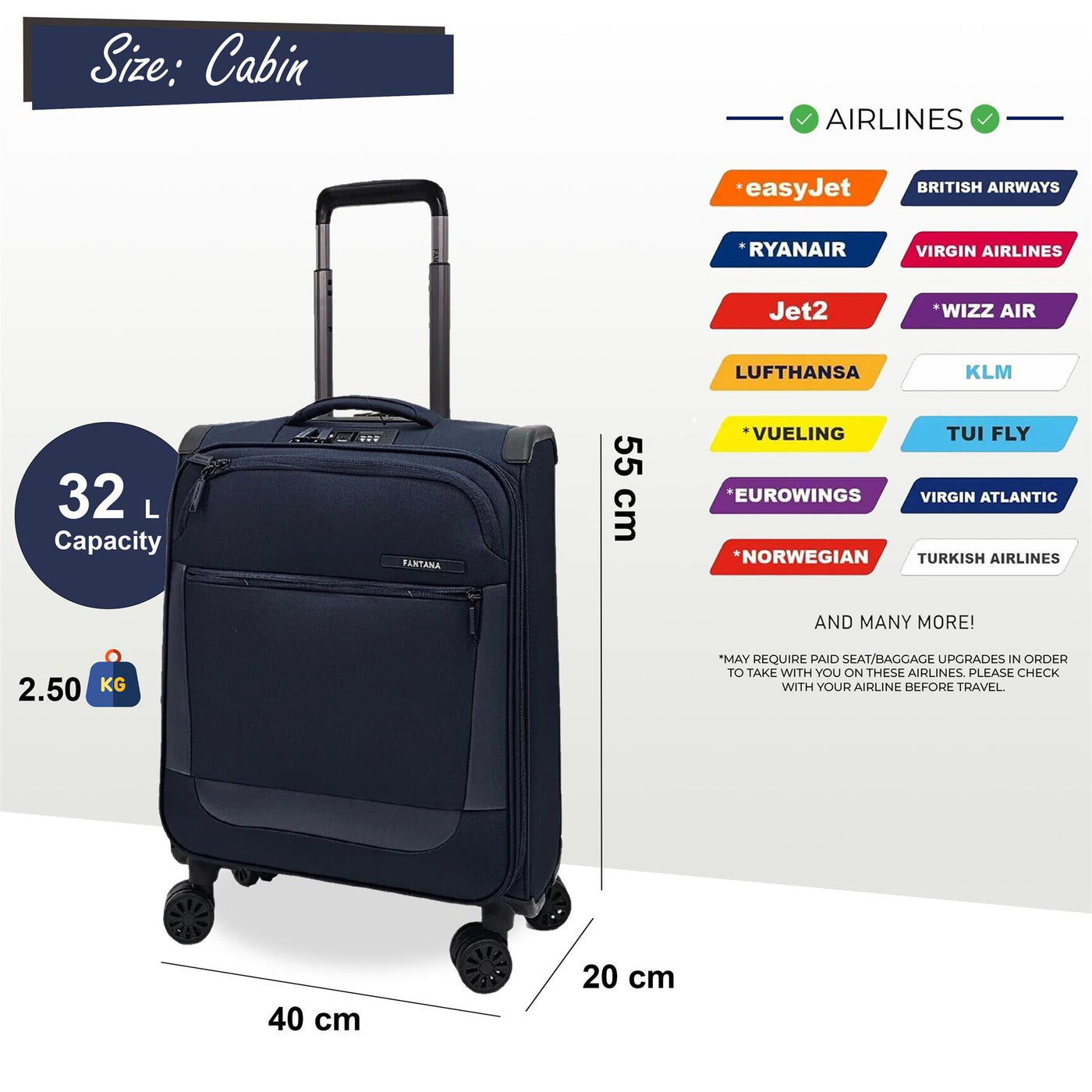Lightweight  4 Wheel Luggage Travel Soft Cabin Bag