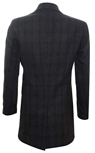 Mens 3/4 Long Wool Black Check Crombie Overcoat Jacket Blinders Trench Slim Fit Coat