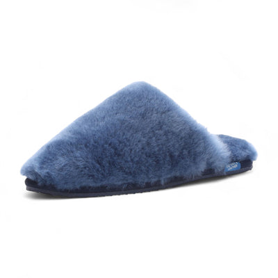Women's Sheepskin Slippers Navy Warm Winter Fur Mule - Aurora