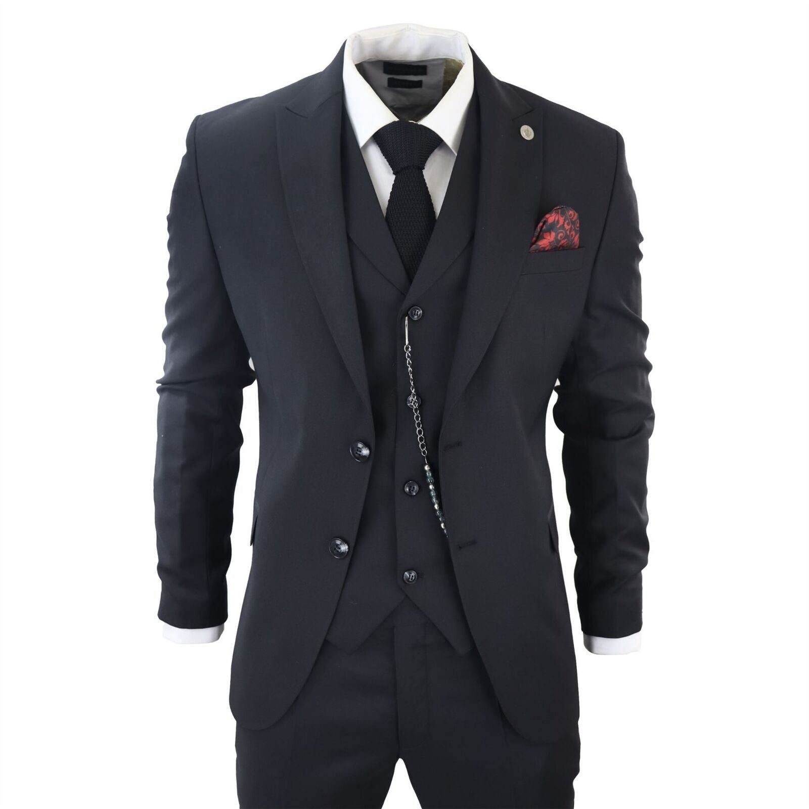 Classic Three Button Front Black Men's Suit with Traditional Pleated Slacks main image 1