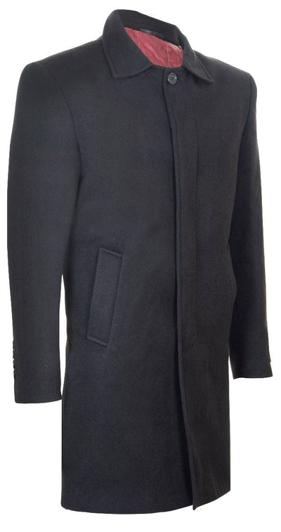 Mens 3/4 Long Black Wool Coat Crombie Overcoat Jacket Peaky Blinders Slim Fit