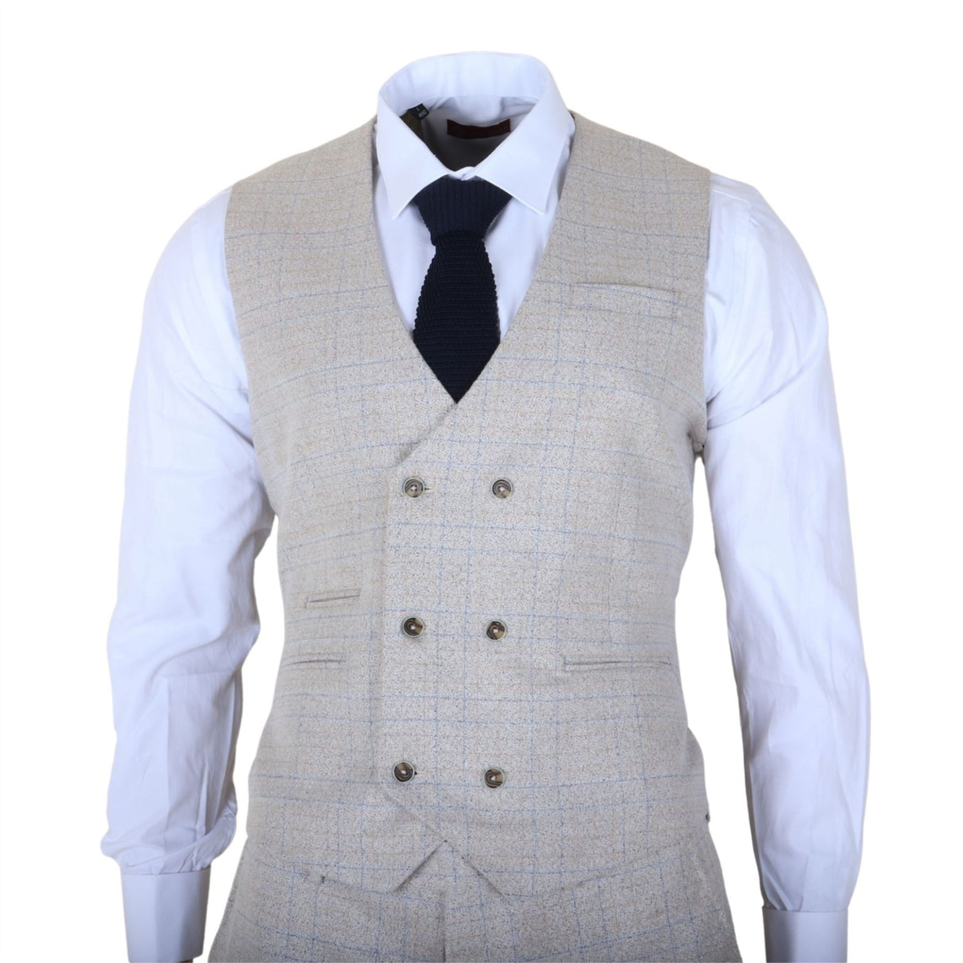 Men's Cream Plaid Check 3 Piece Slim Fit Formal Wedding Suit