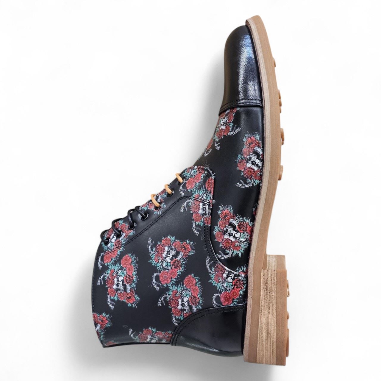 Justin Reess Men's Black Floral Leather Oxford Ankle Boots - Adam Skull