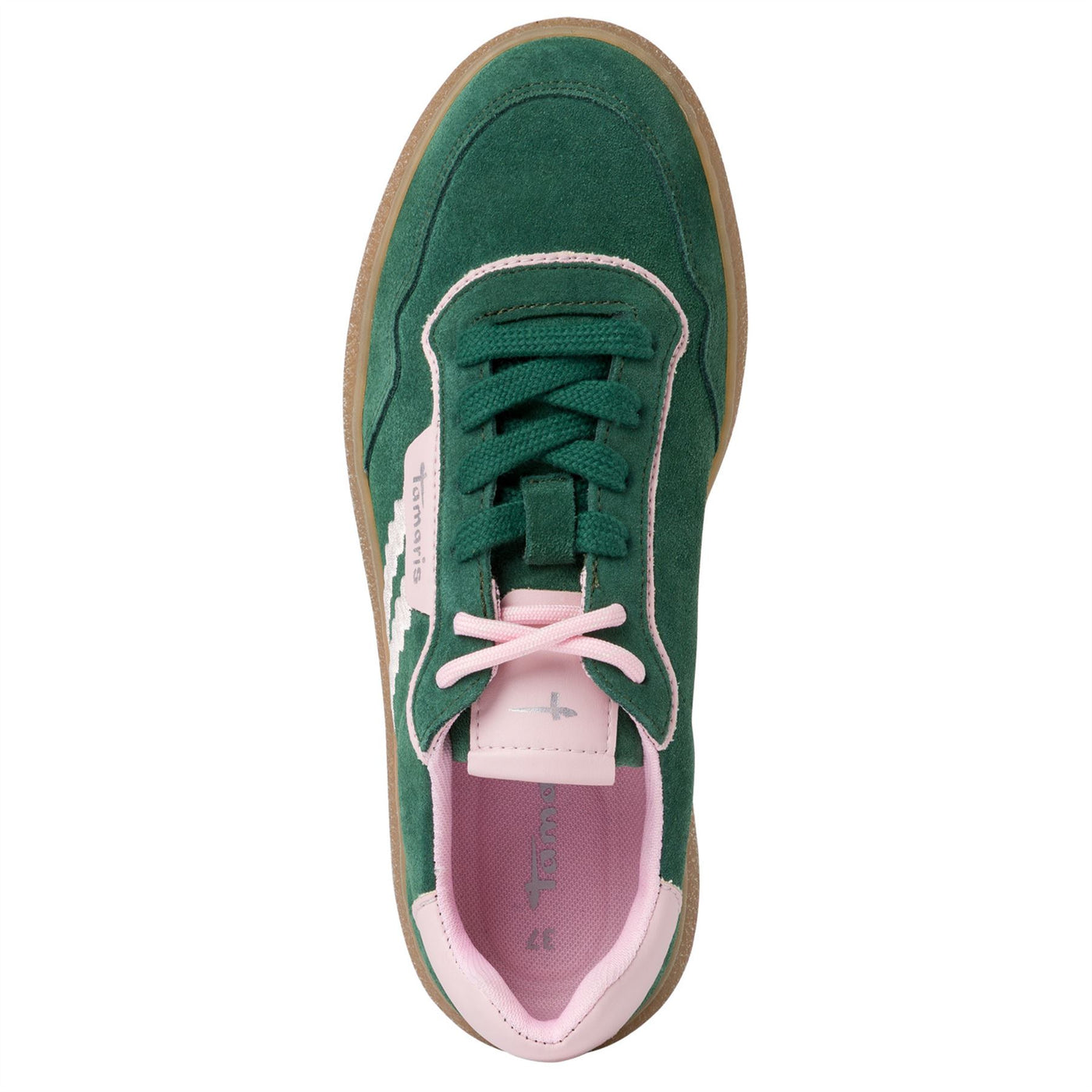 Tamaris Womens Green Pink Leather Fashion Stripe Lace Up Sneakers