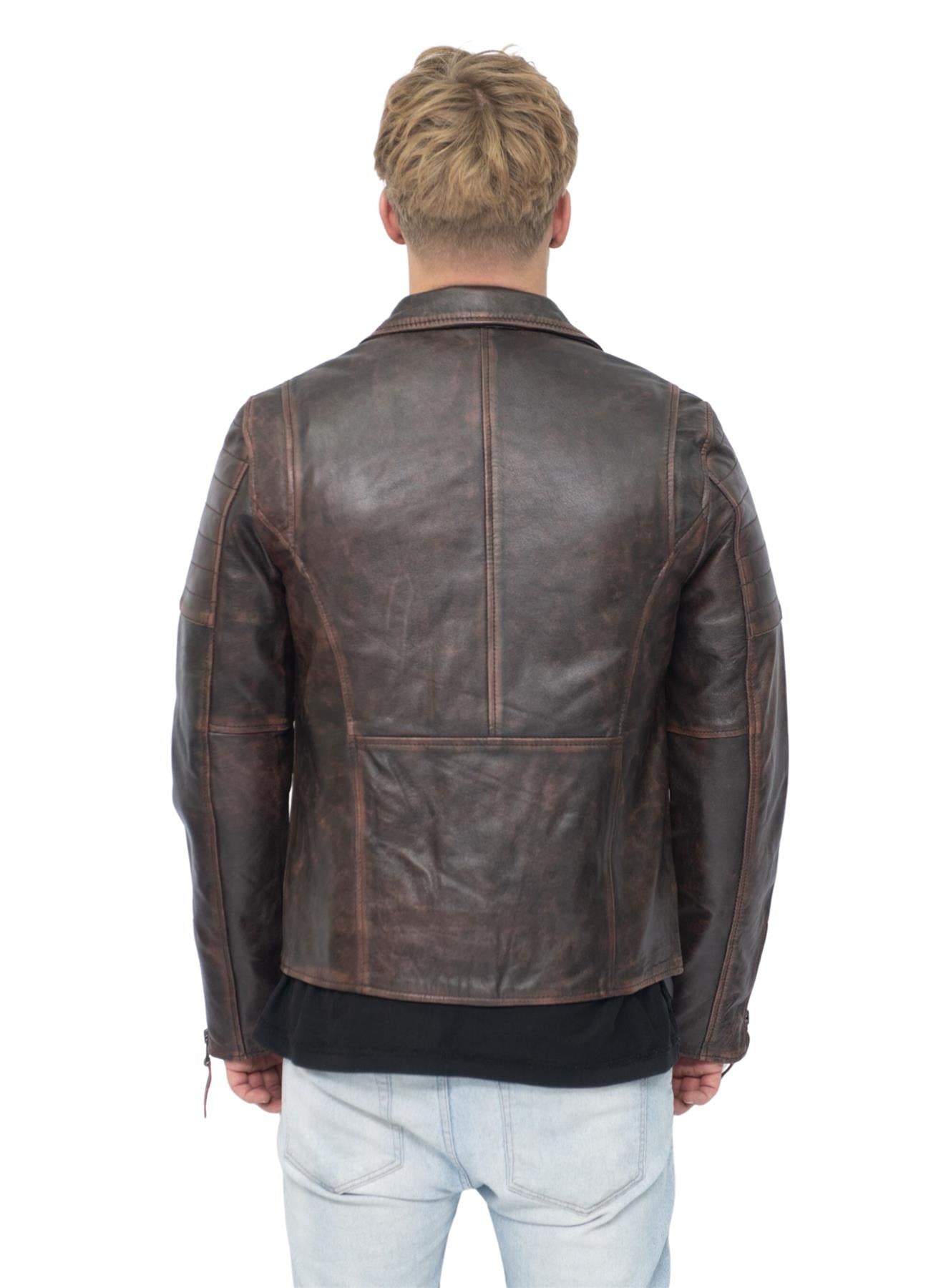 Men's Brando Double Cross Zip Leather Biker Jacket-Casablanca