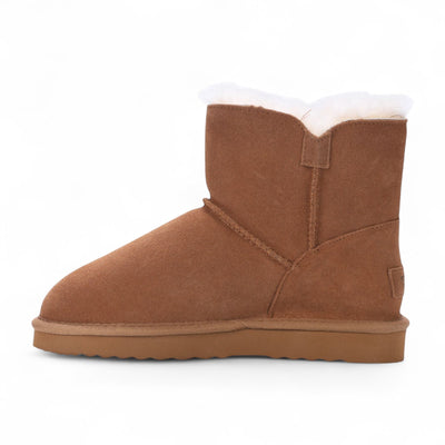 Women's Sheepskin Suede Tan Brown Ankle Bootie Warm Winter Boots - Alpine