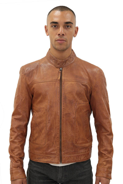 Men’s Classic Fitted Leather Biker Jacket-Austin