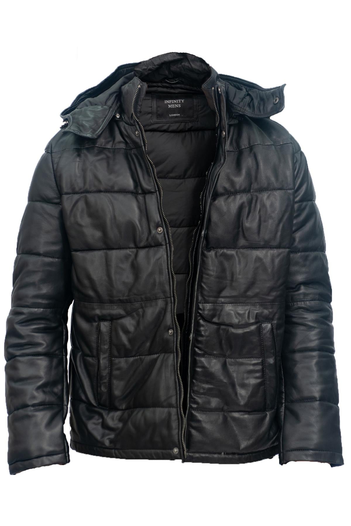 Mens Puffer Leather Bomber Jacket-Alicante