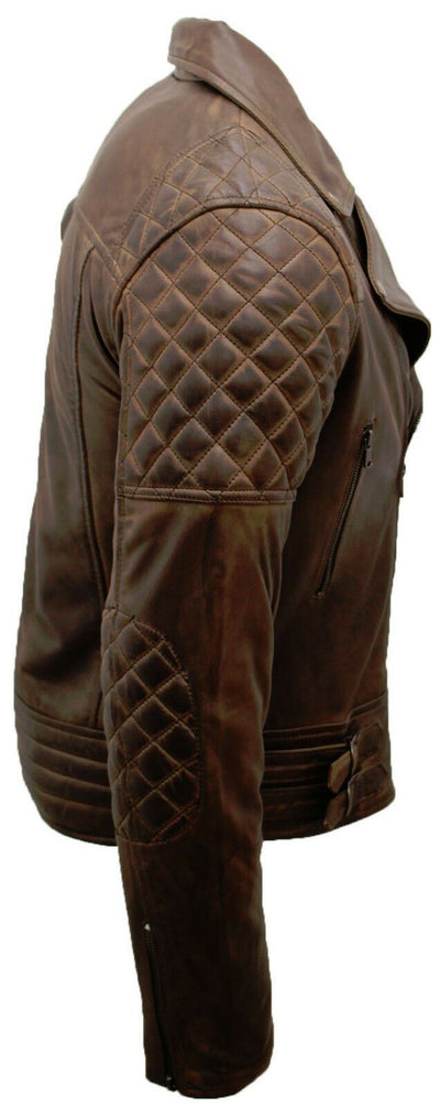 Mens Quilted Leather Biker Jacket-Bordeaux