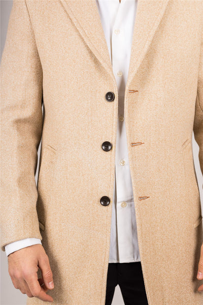Men's Notched Lapel Collar Wool Blend Beige Overcoat