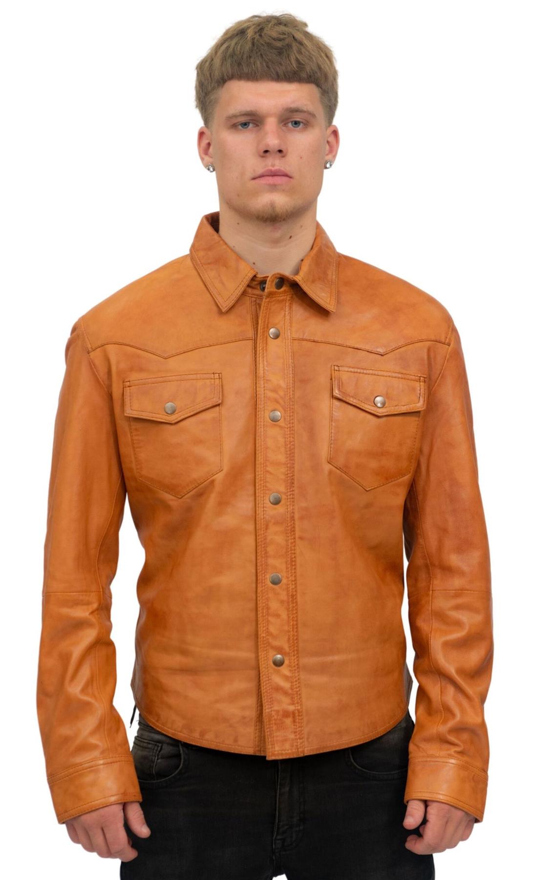 Mens Retro Leather Shirt Jeans Jacket-Beijing