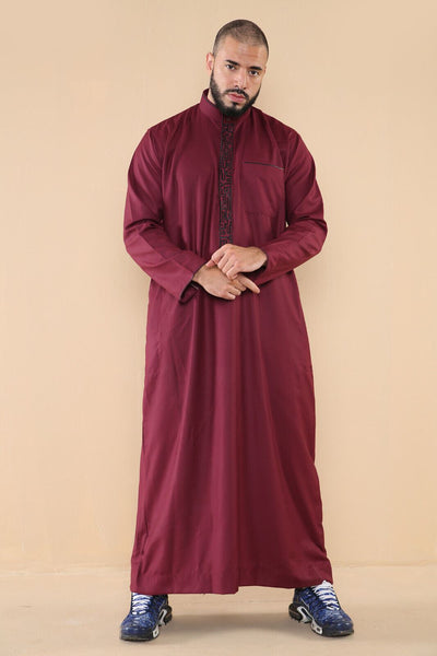 Mens Thobe Jubba Emirati Islamic Arabic Eid Embroidery Kaftan Jubbah Robe