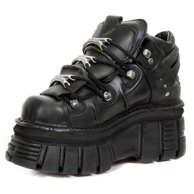 NEW ROCK 106-S29 TOWER SHOES Metallic Black Leather Biker Punk Gothic Boots