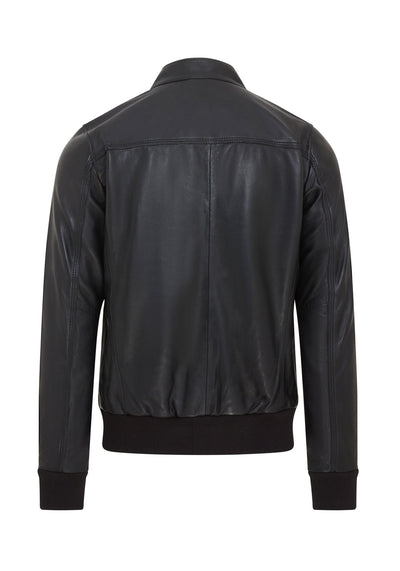 Mens Black Retro Leather Bomber Jacket -  Adak