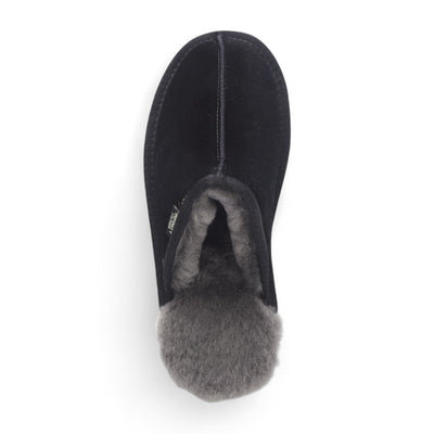 Men's Genuine Sheepskin Black Suede Mule Winter Warm Non-Slip - Highland