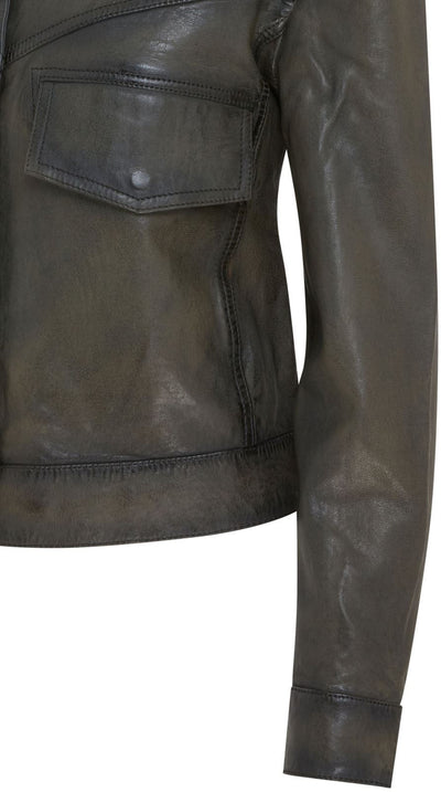 Womens Retro Biker Leather Jacket - Kopervik