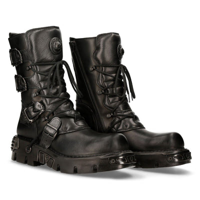 New Rock Black Leather Mid-Calf Boots-391-S18