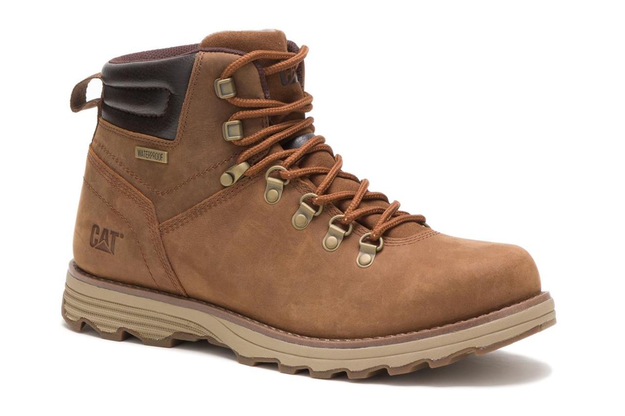 Caterpillar Mens Sire Waterproof Brown Sugar Leather CAT Work Boots