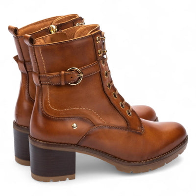 Pikolinos Women’s Brandy Brown Leather Mid-Heel Combat Ankle Boots - Llanes