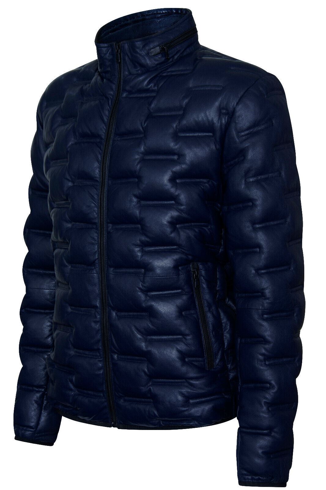 Men's Puffer Quilted Bomber Leather Jacket - Recife