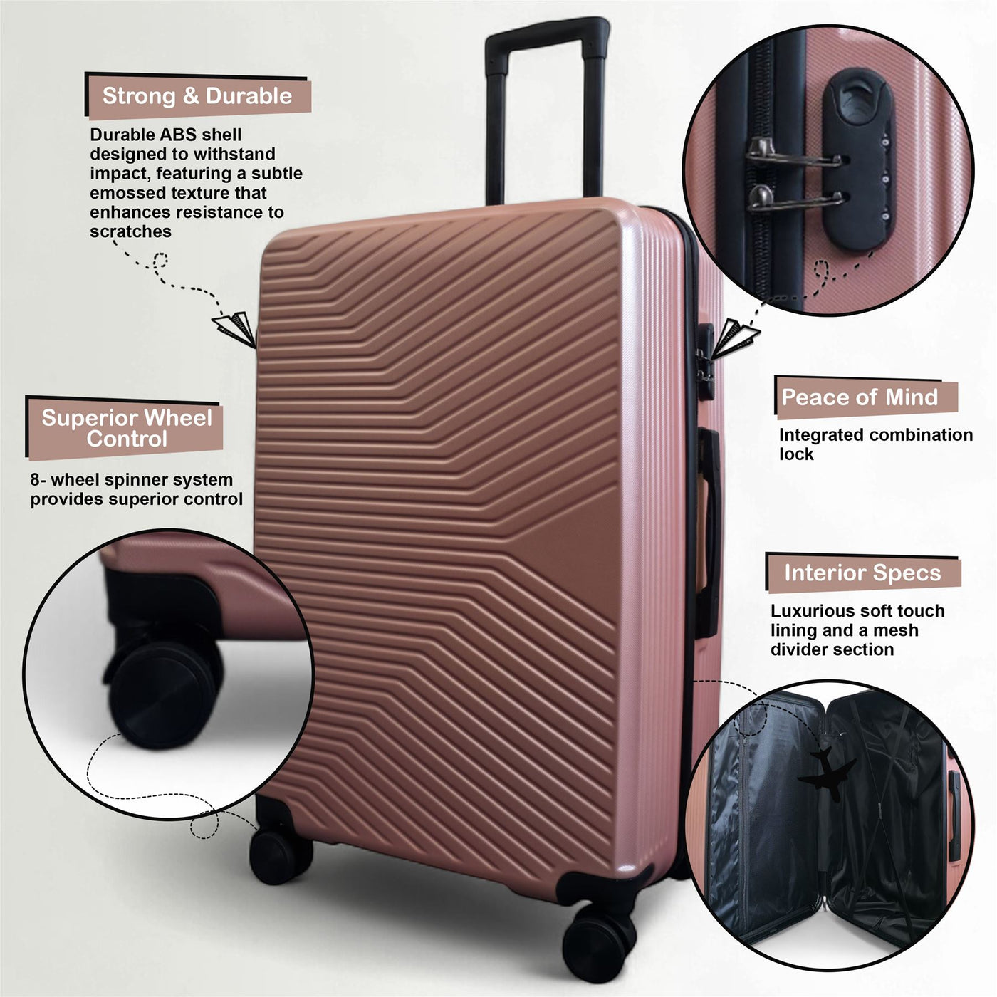 Hardshell Suitcase Set Robust 8 Wheel Luggage Cabin Case Bag
