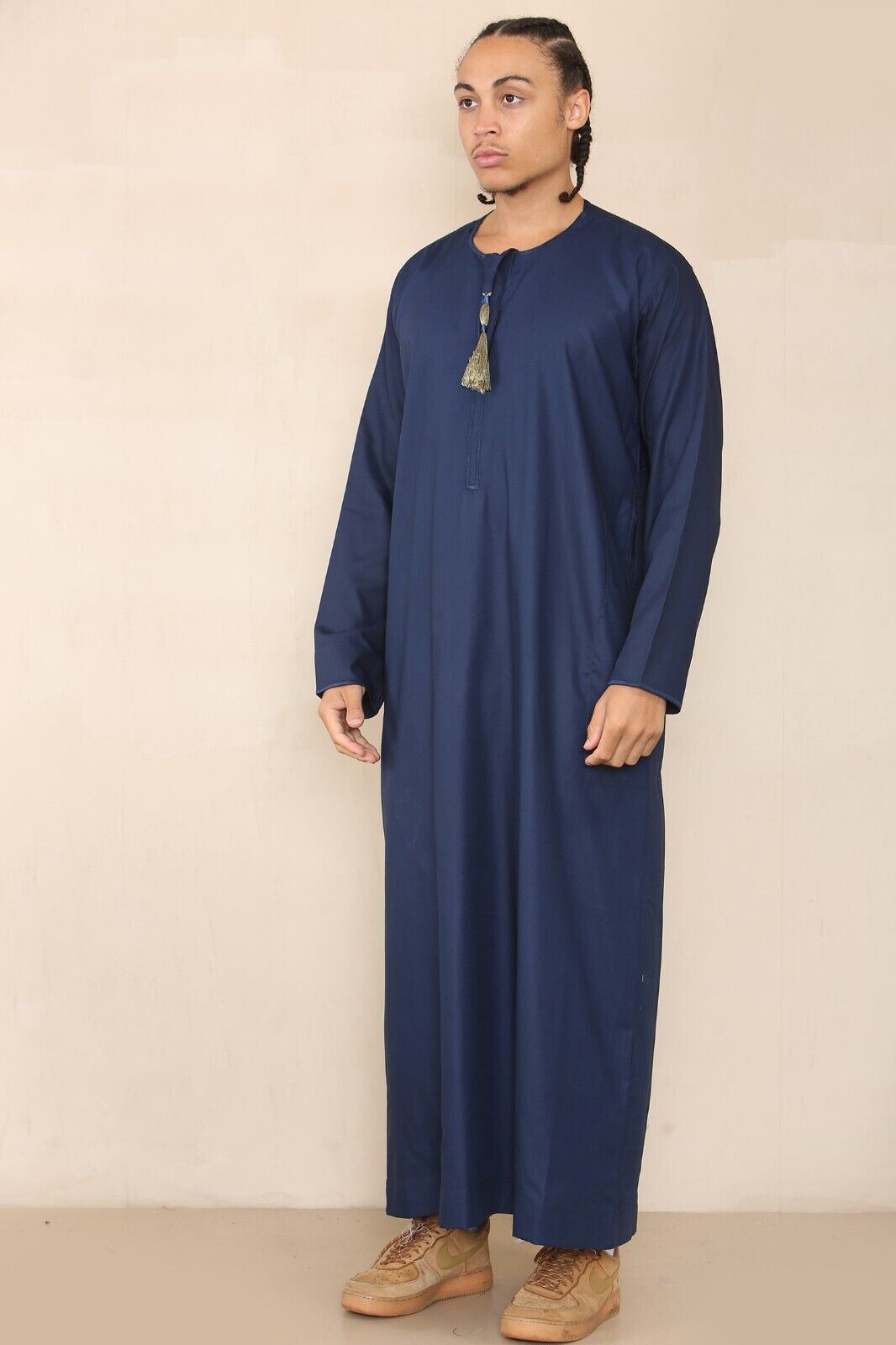 Mens Thobe Jubba Saudi Islamic Arab Eid Emirati Kaftan Jubbah Tassel Robe